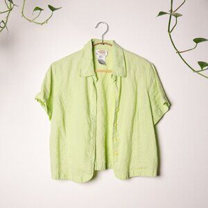 Bright Green 100% Linen Button-Up